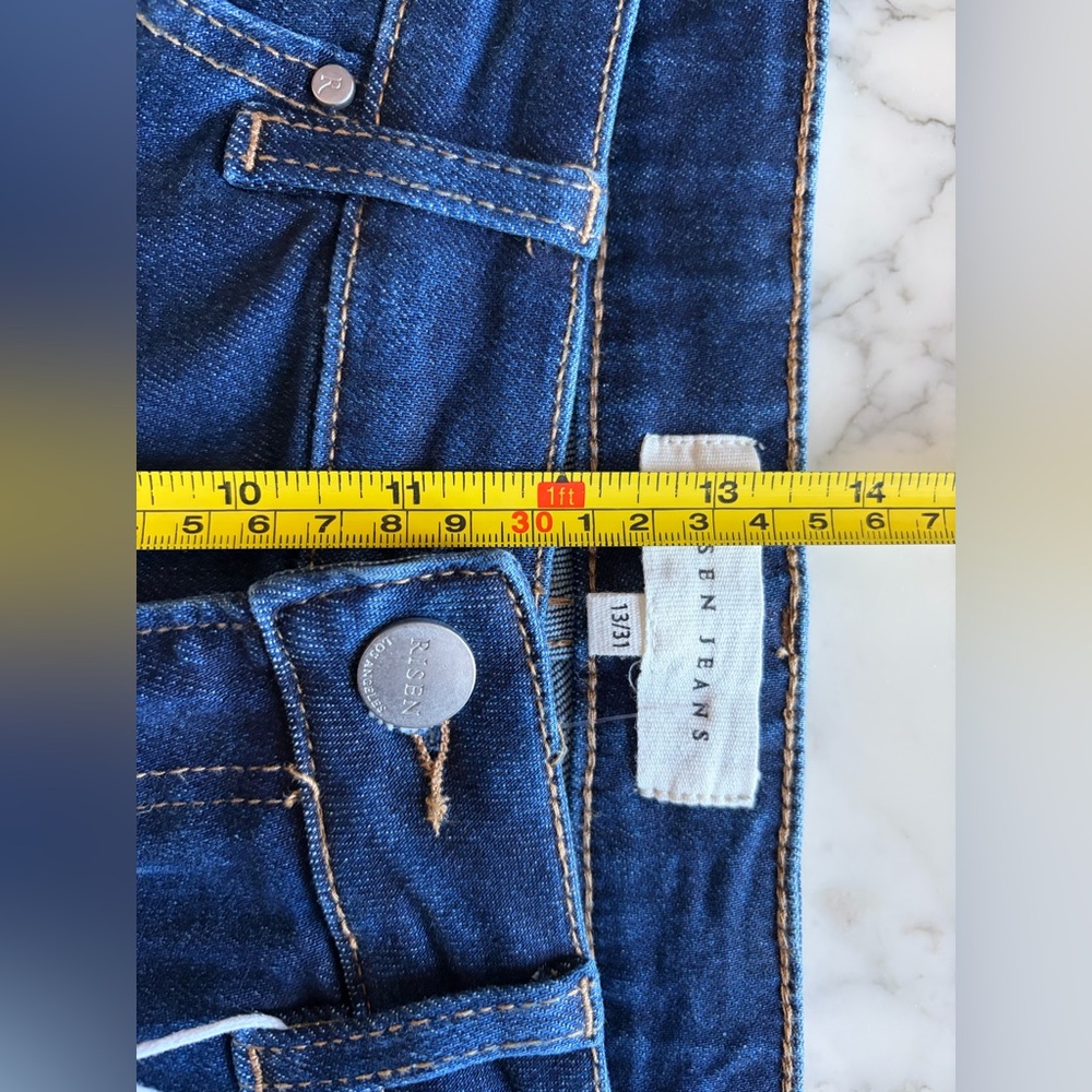 NWT RISEN High-Rise Crop Straight Jeans w/ Distressed Raw Hem Dark Blue 13/31 - Picture 10 of 16